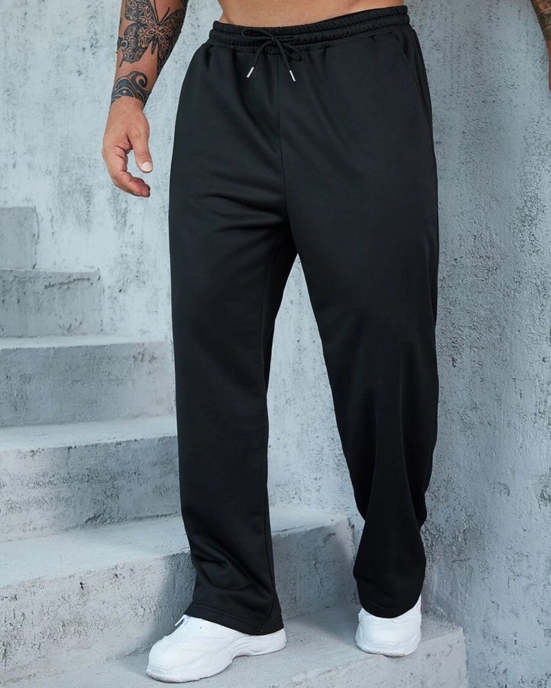 فلاينوف بنطلون رياضي رجالي أسود سادة بقصة فضفاضة - Image 2